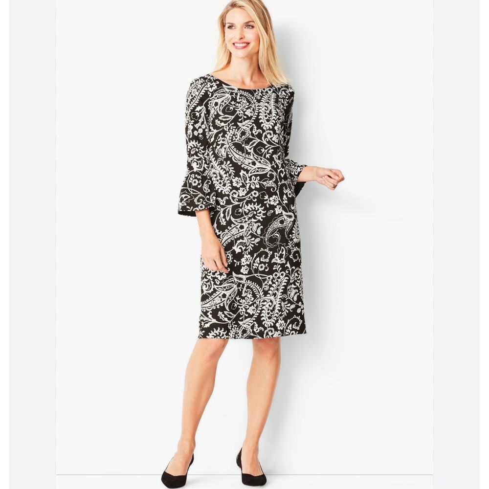 Talbots Paisley Pattern Bell Sleeve Shift Dress Size 14W